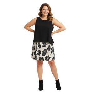 Sami & Jo Plus Size 2X Winter White & Black Floral One-Piece Sleeveless Dress